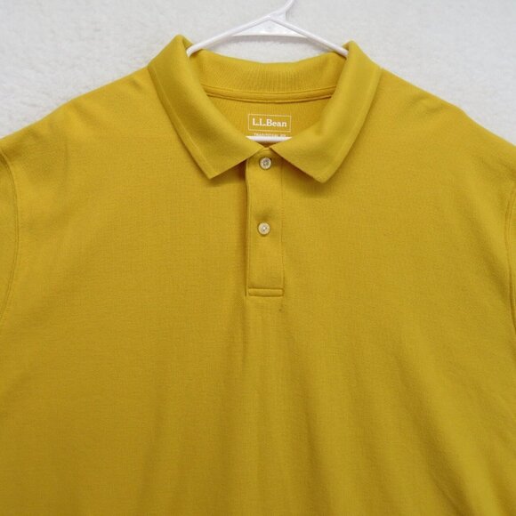 LL Bean Polo Shirt Mens Size 3XL Tall Yellow 2 Button Short Sleeve Waffle Knit - Picture 2 of 8